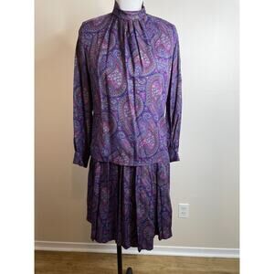 Vtg Pendleton Country Sophisticates Petite Skirt/Blouse Set Purple Paisley Sz 8